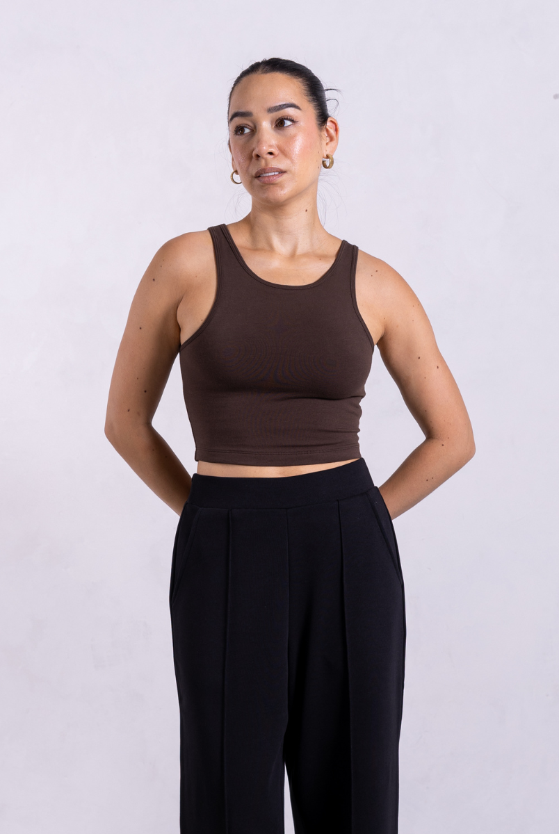 Crew neck tank top brown