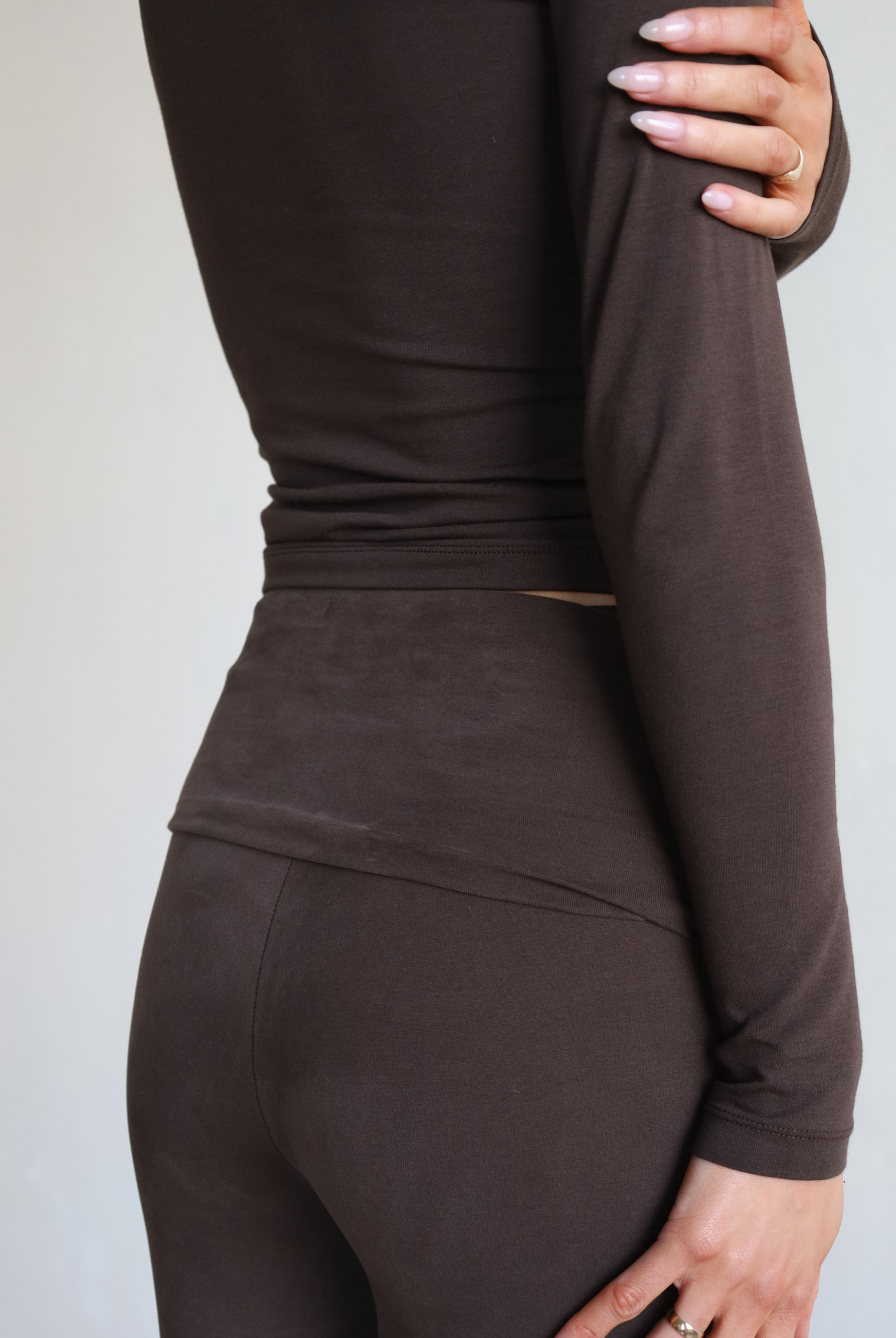 women's organic cotton brown foldover flared leggings - back