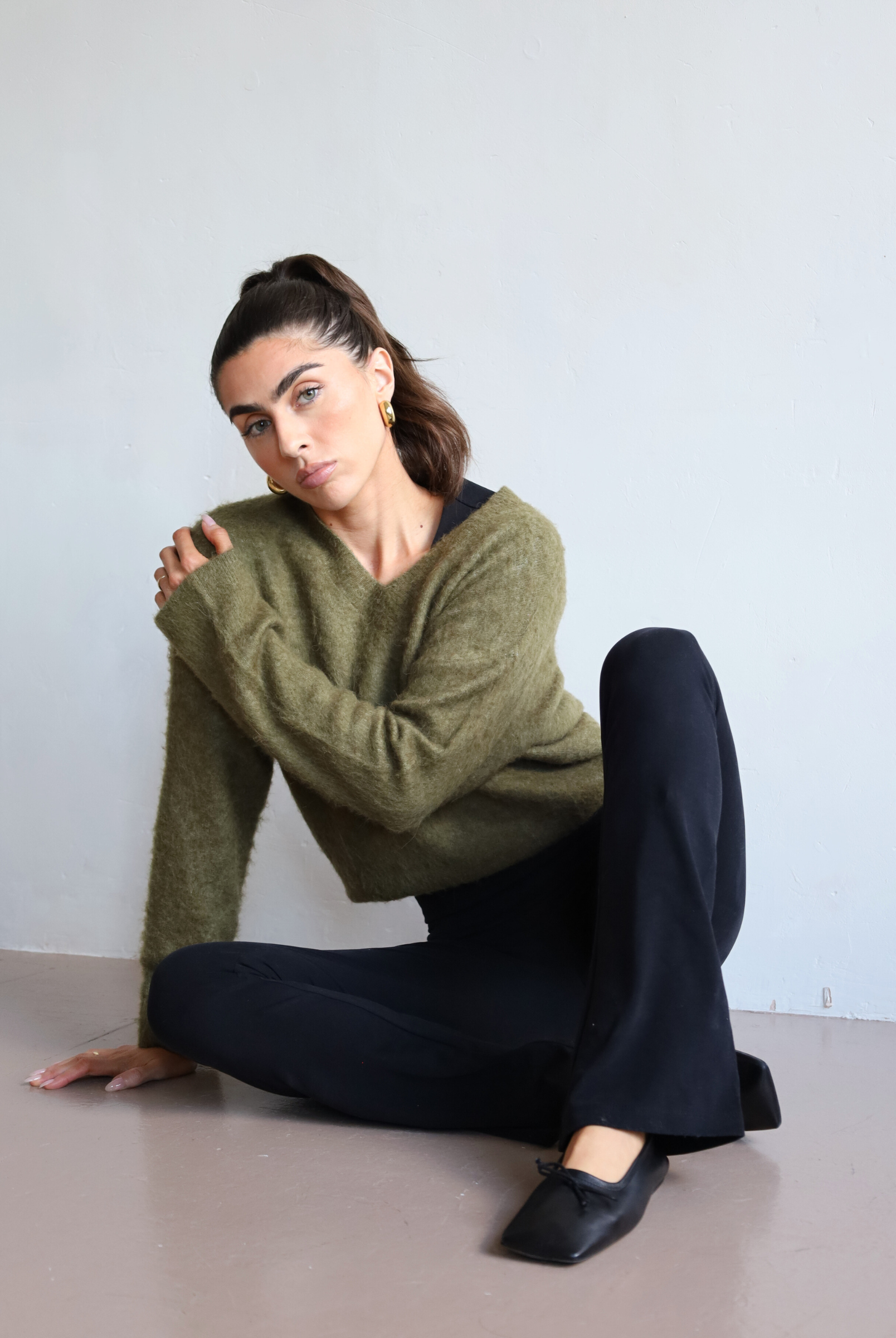 Organic cotton foldover leggings black - front