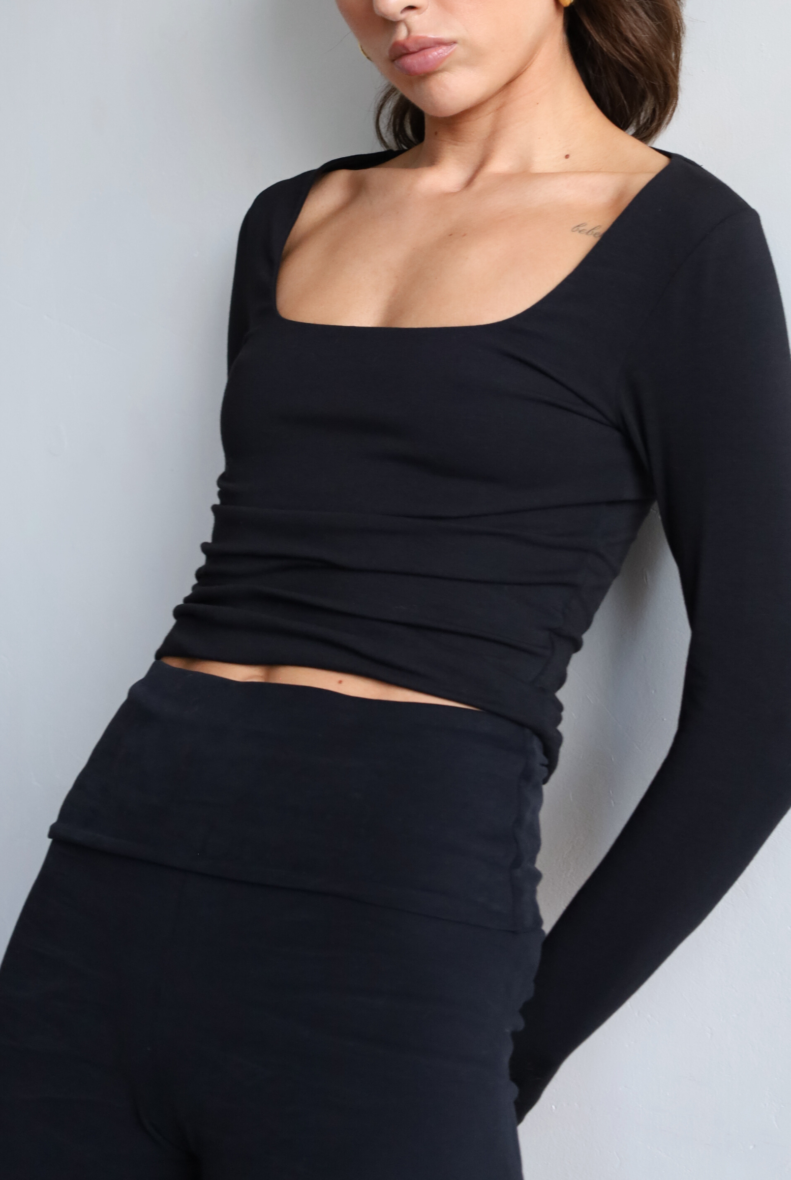 Organic cotton foldover leggings black - front