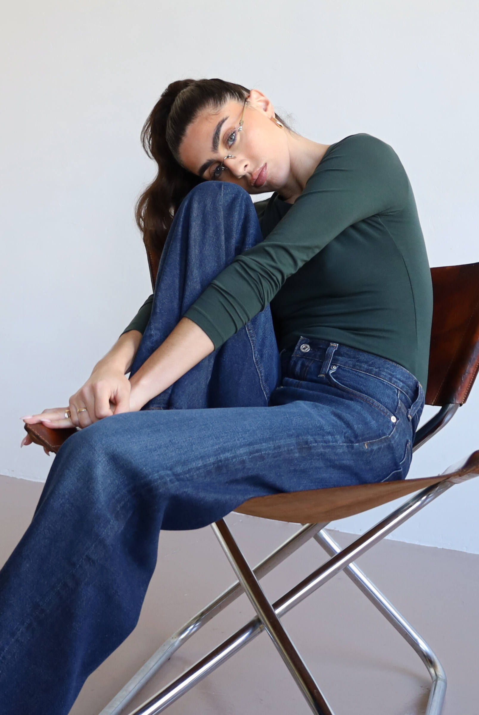 Organic Cotton Long Sleeve Crew Neck Green T-shirt