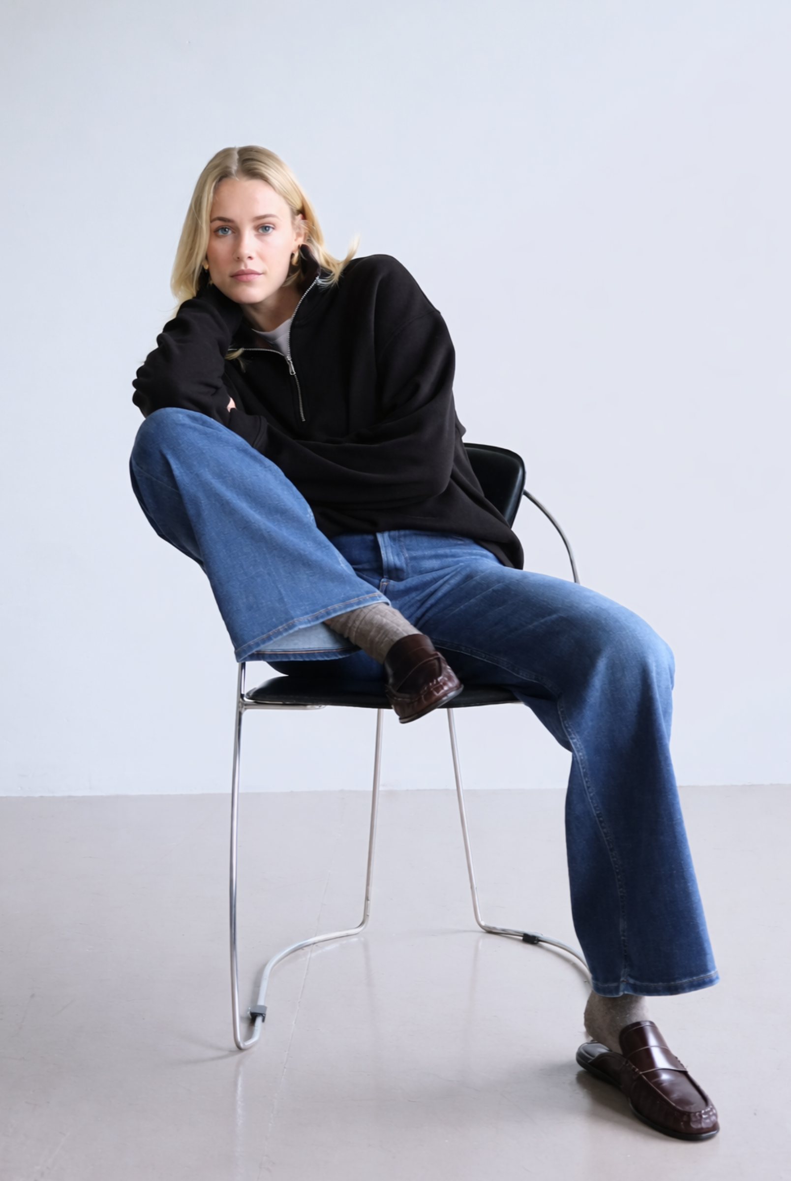 Organic cotton quarter zip sweatshirt, black, front