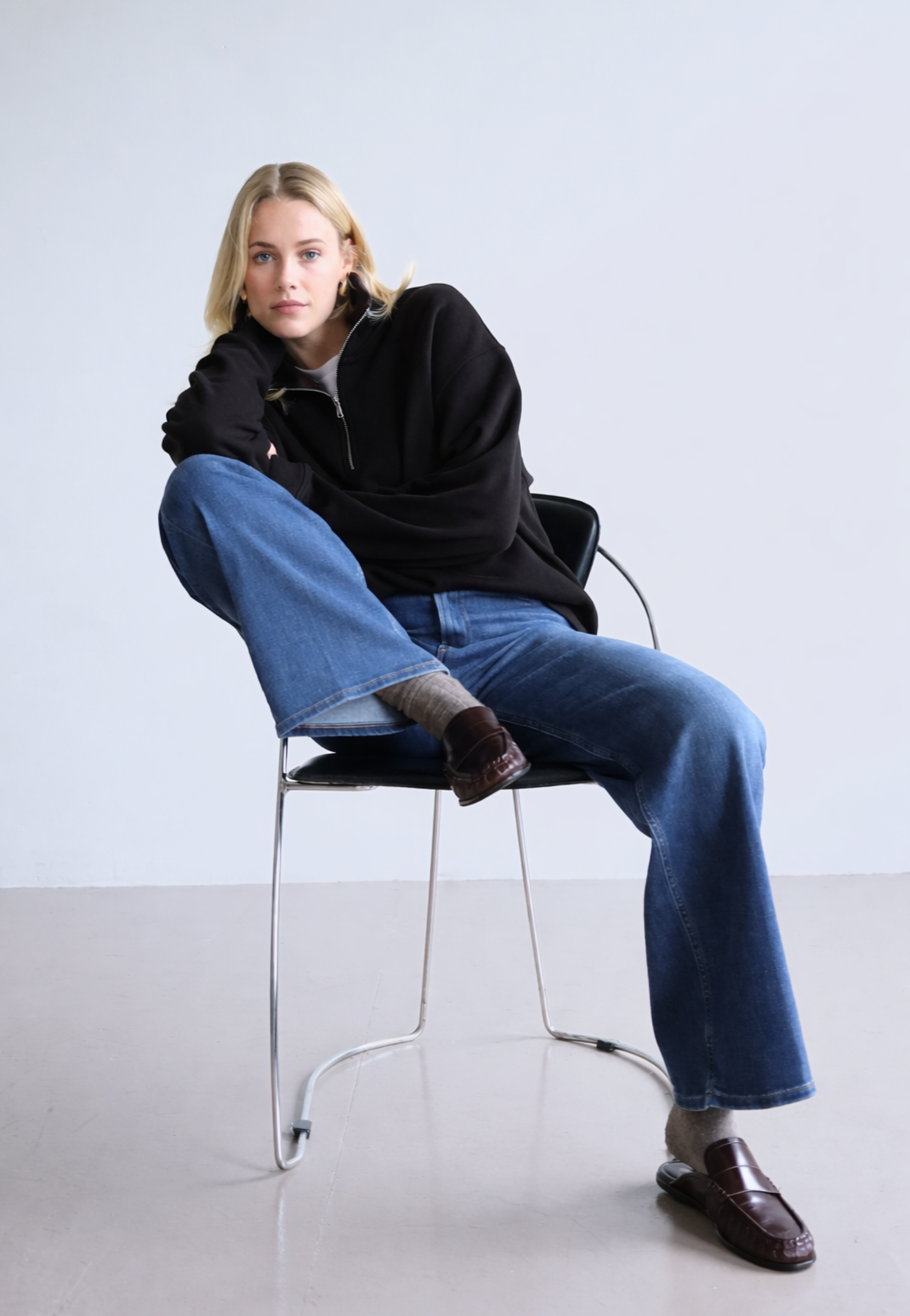 Organic cotton quarter zip sweatshirt, black, front