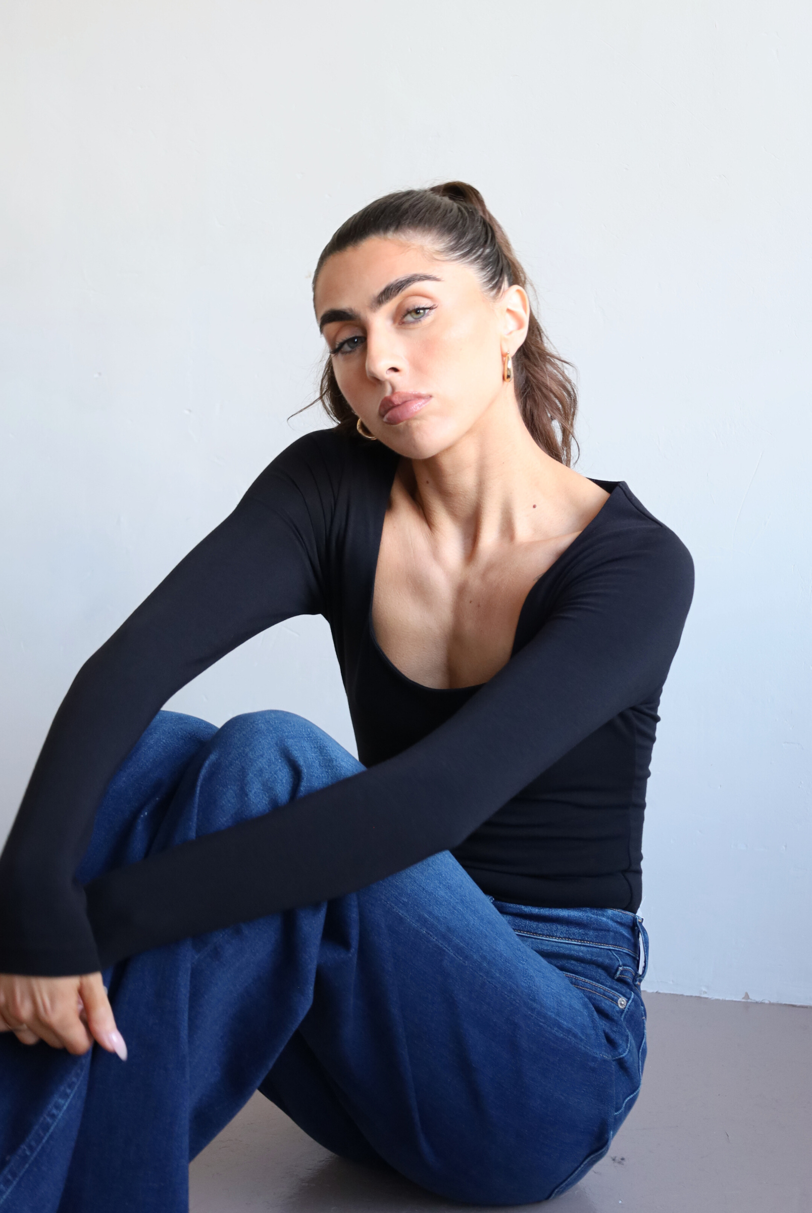 Organic cotton women's square neck long sleeve t-shirt - front