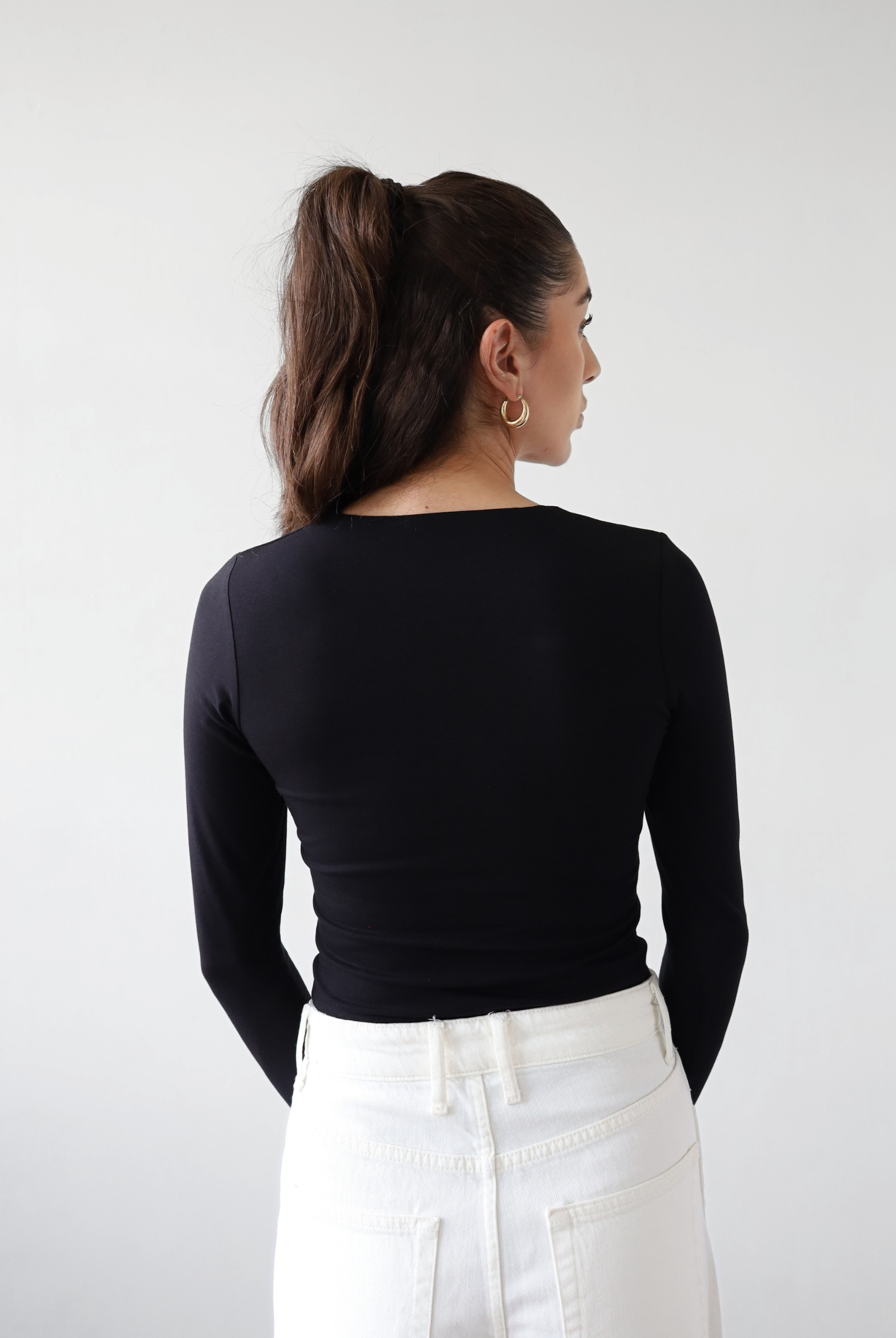 organic cotton long sleeve crew neck t-shirt, black, back