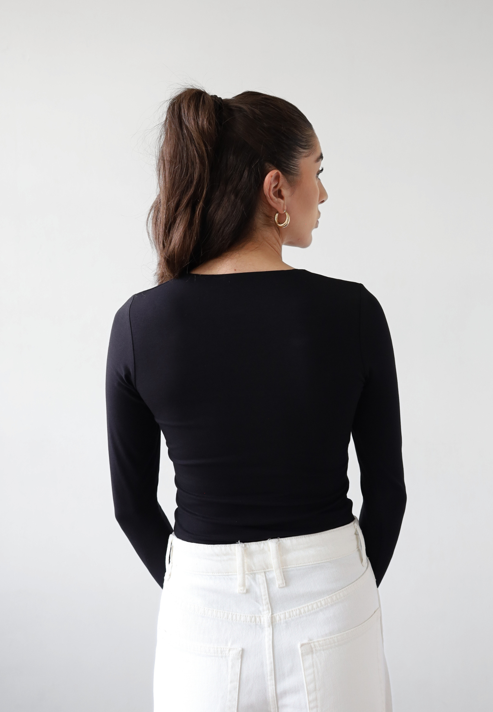 organic cotton long sleeve crew neck t-shirt, black, back