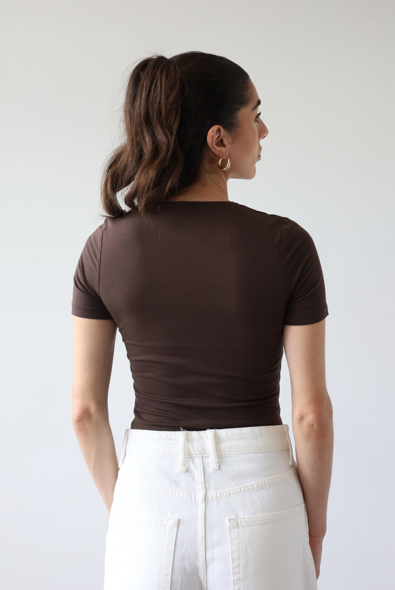 Organic cotton short sleeve brown crew neck t-shirt, back