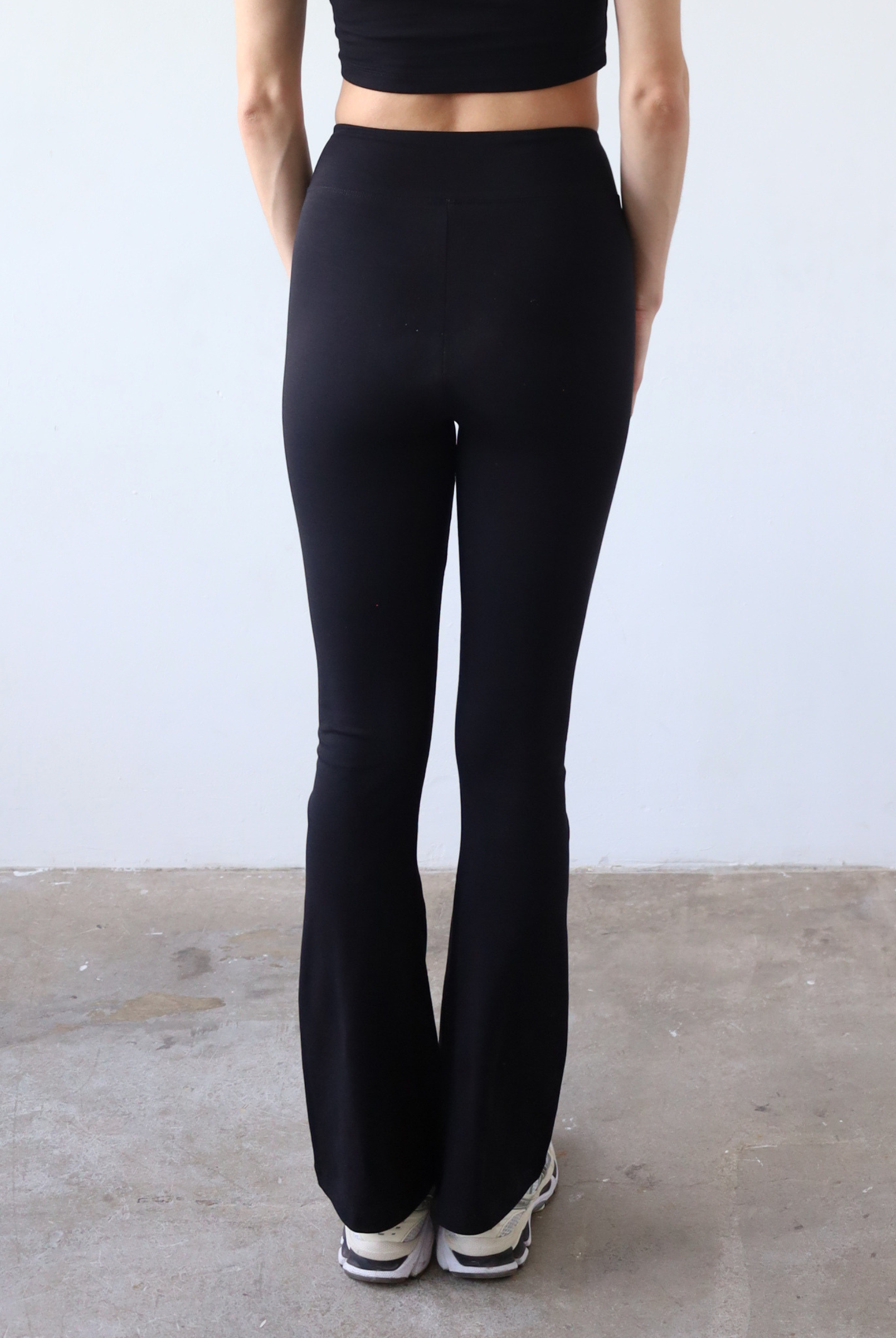 Organic cotton black flared leggings, back
