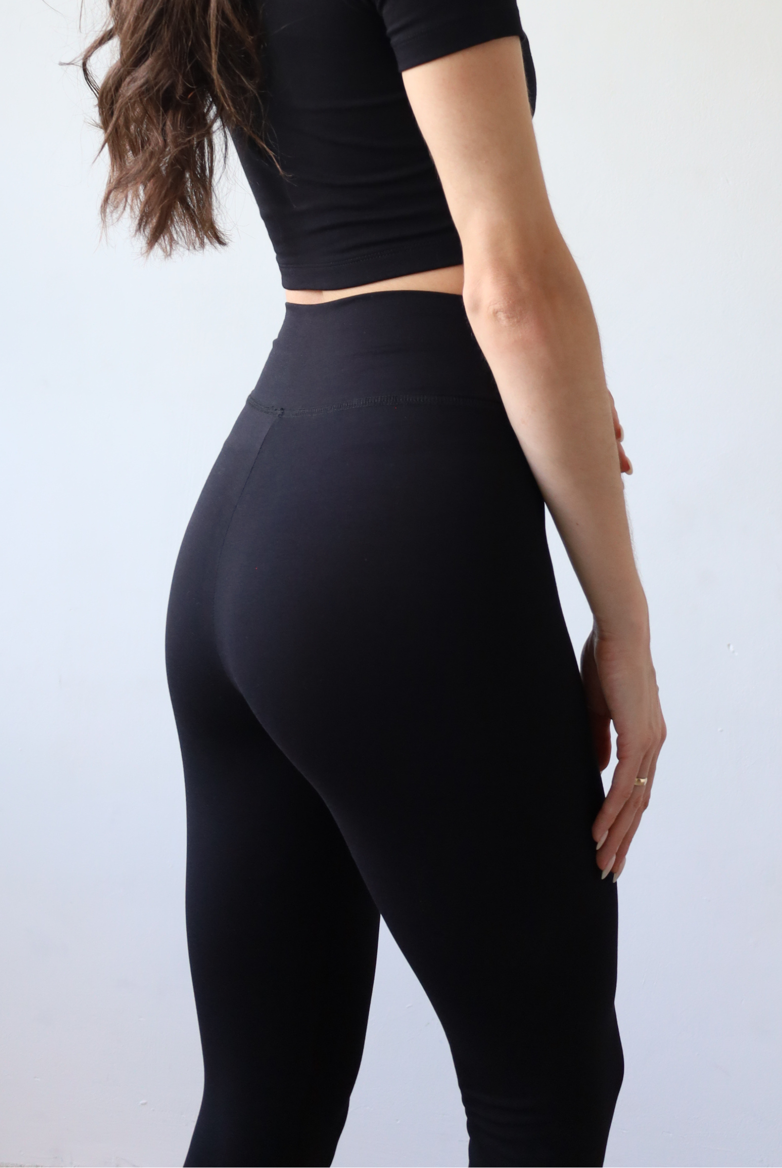 Organic cotton black flared leggings, back