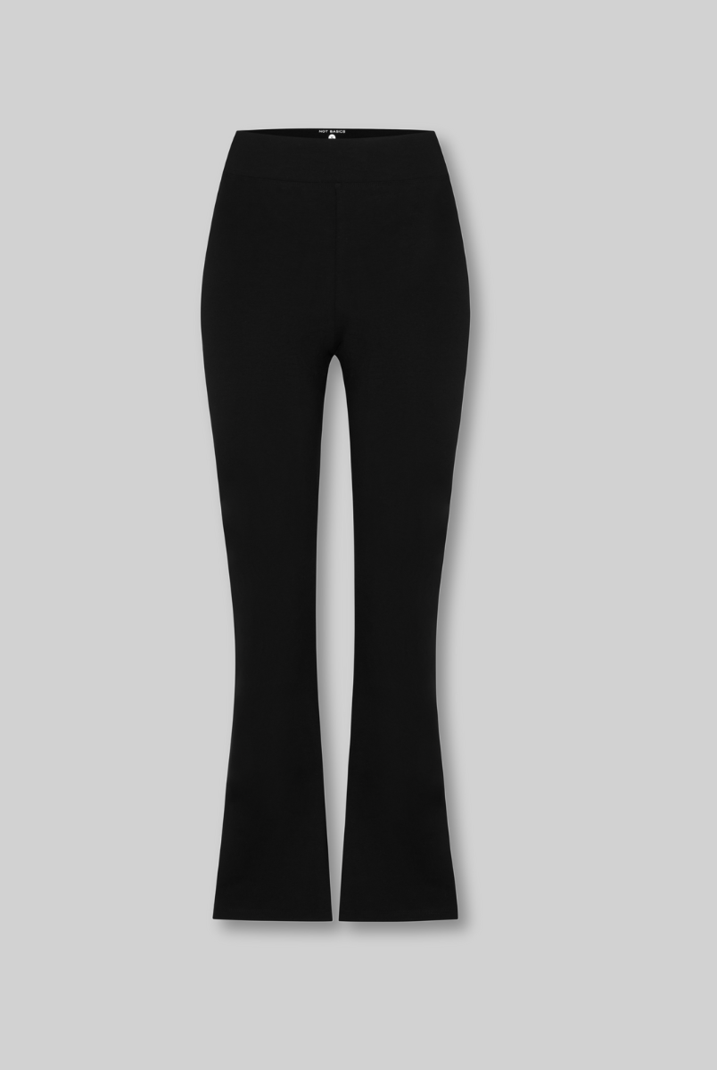 full length of black organic cotton flared leggings