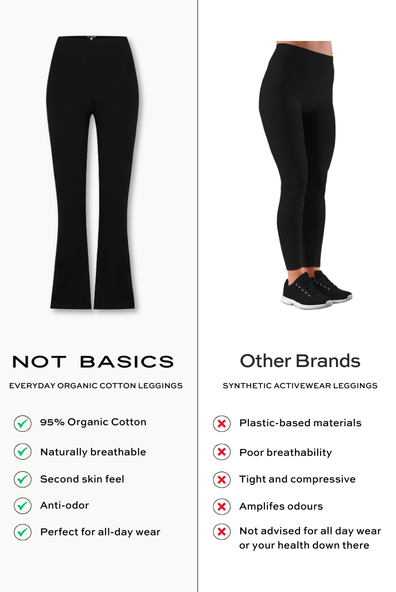 black organic cotton flared leggings comparison