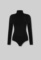 cutout of black organic cotton roll neck long sleeve bodysuit