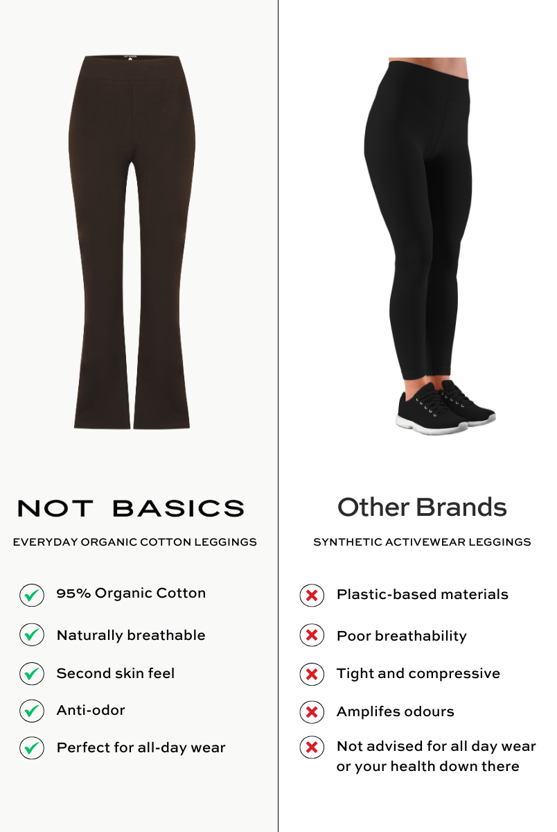 brown organic cotton flared leggings comparison