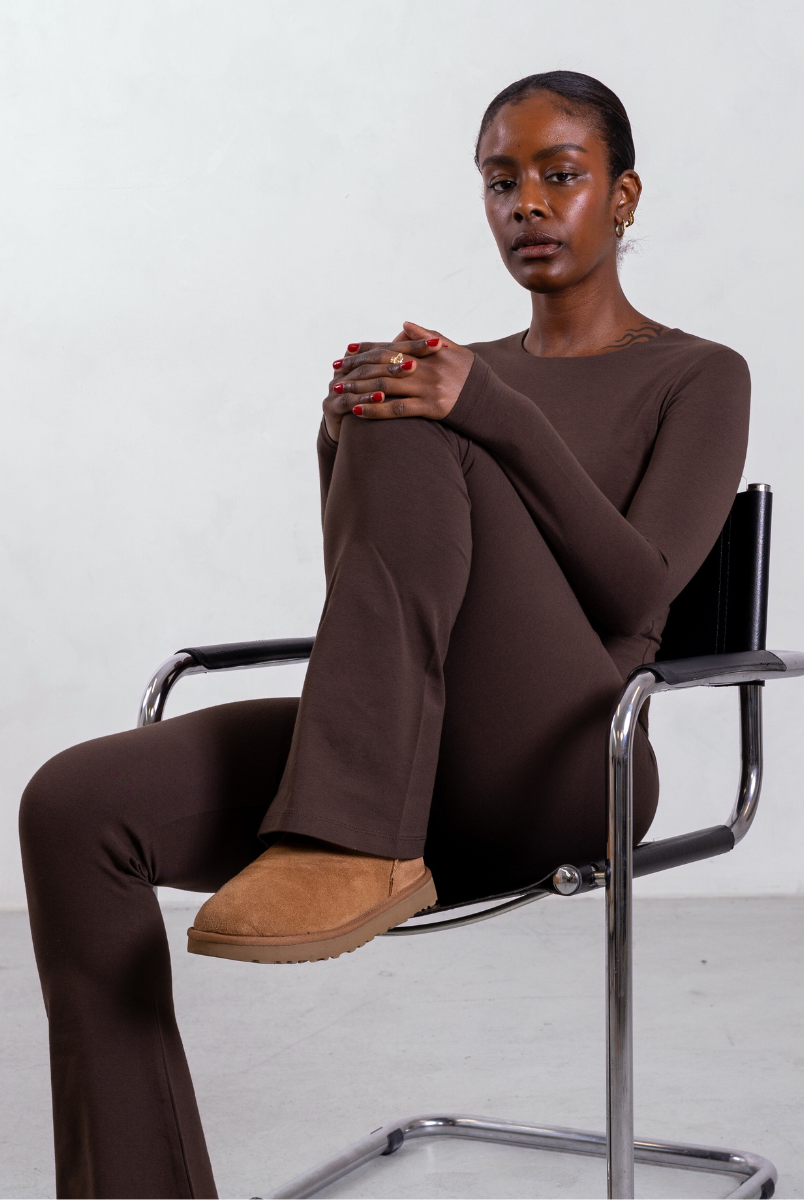 brown organic cotton flared leggings