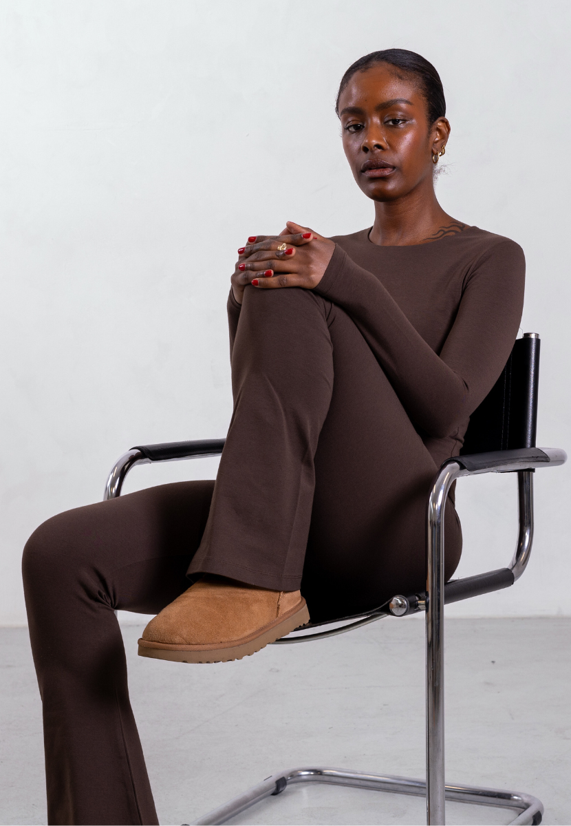 brown organic cotton flared leggings