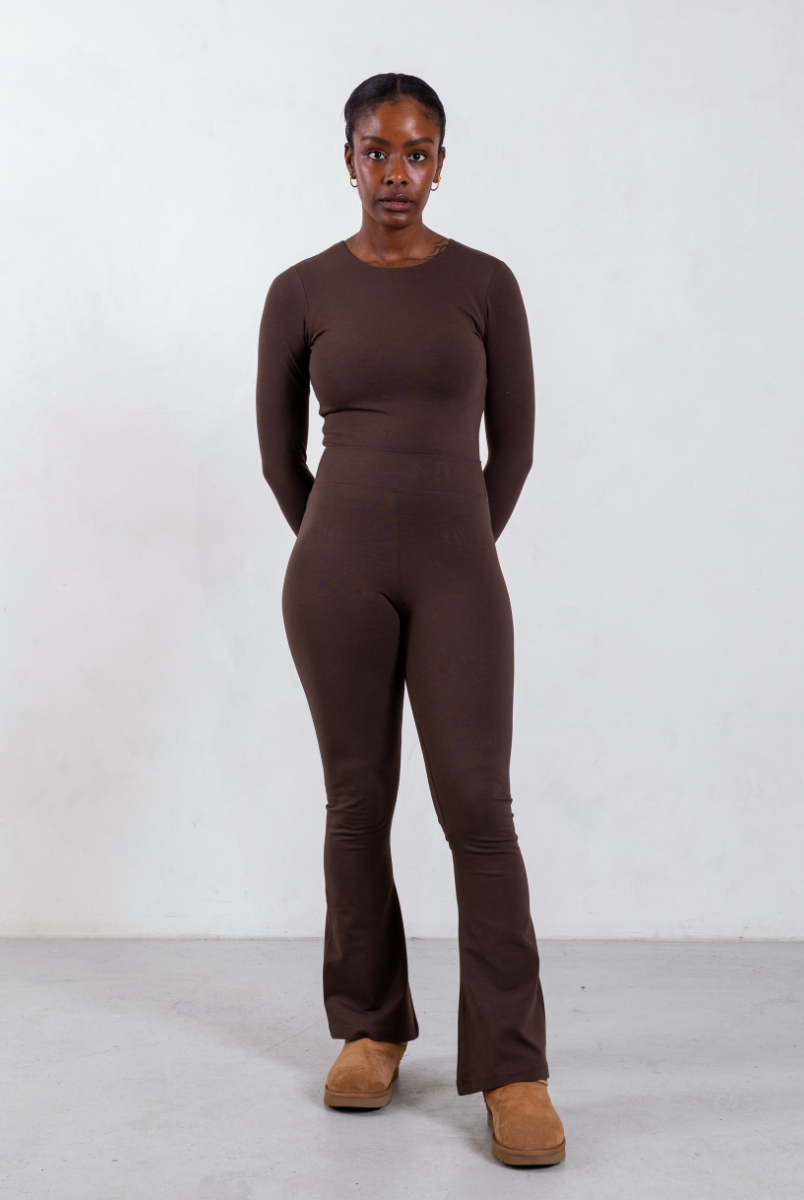 brown organic cotton flared leggings
