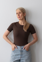 organic cotton t-shirt, hot fudge, front