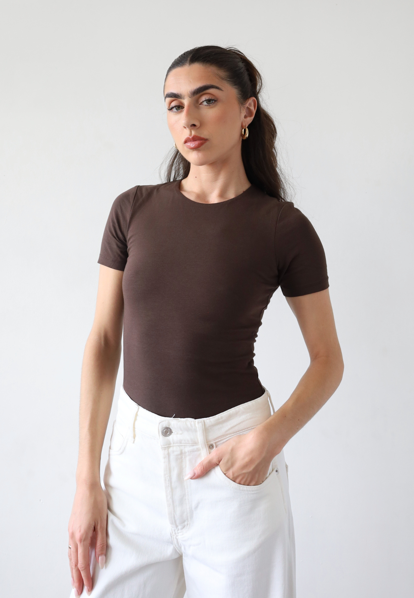 Organic cotton short sleeve brown crew neck t-shirt, front