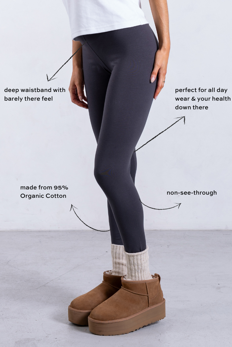 side of grey organic cotton leggings