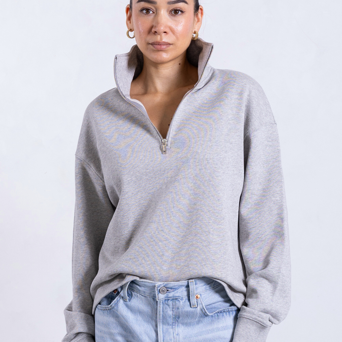 Light Grey Marl Organic Cotton Quarter Zip Sweatshirt | Not Basics