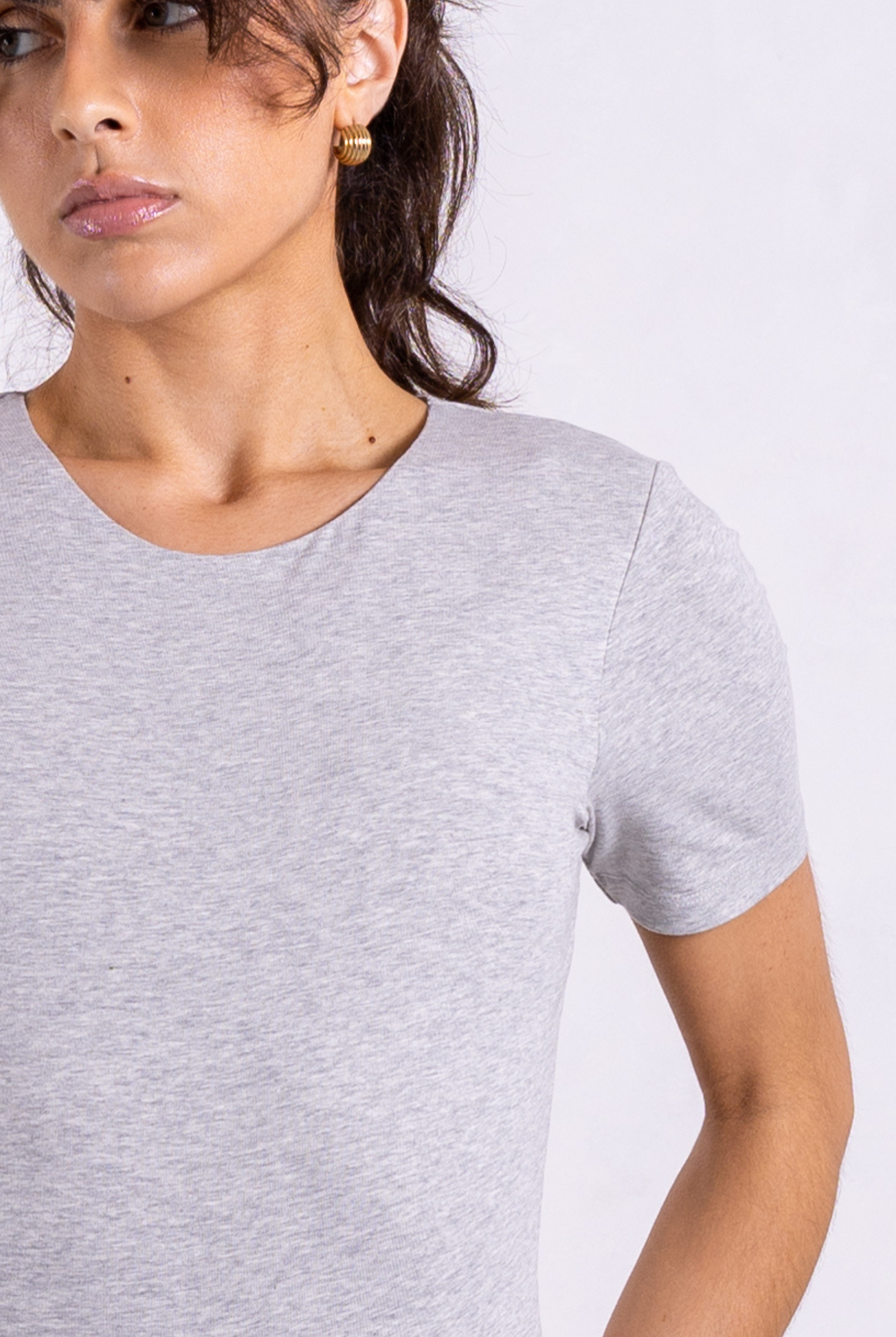close up light grey marl organic cotton t-shirt