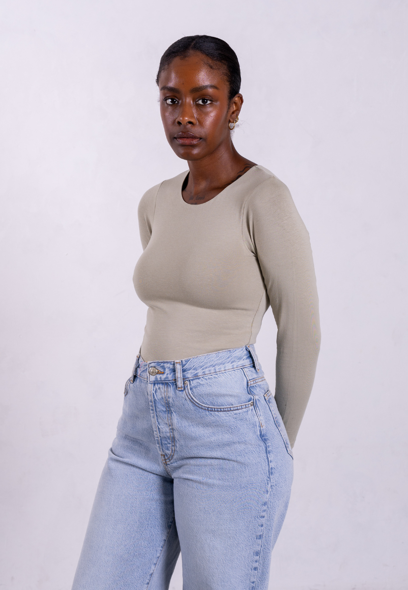 organic cotton sage grey long-sleeve crew neck t-shirt