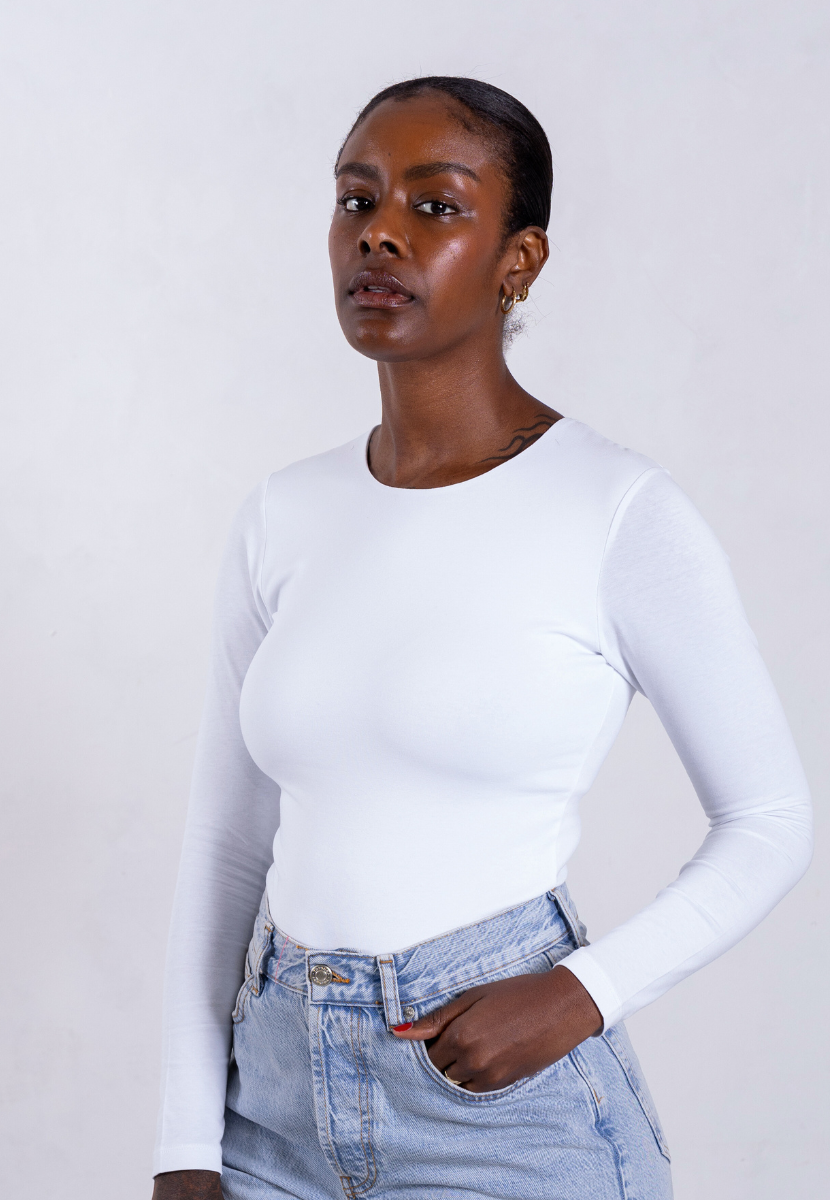quintessential white organic long sleeve shirt