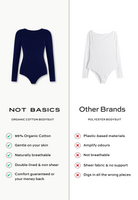 navy blue organic cotton crew neck long sleeve bodysuit comparison