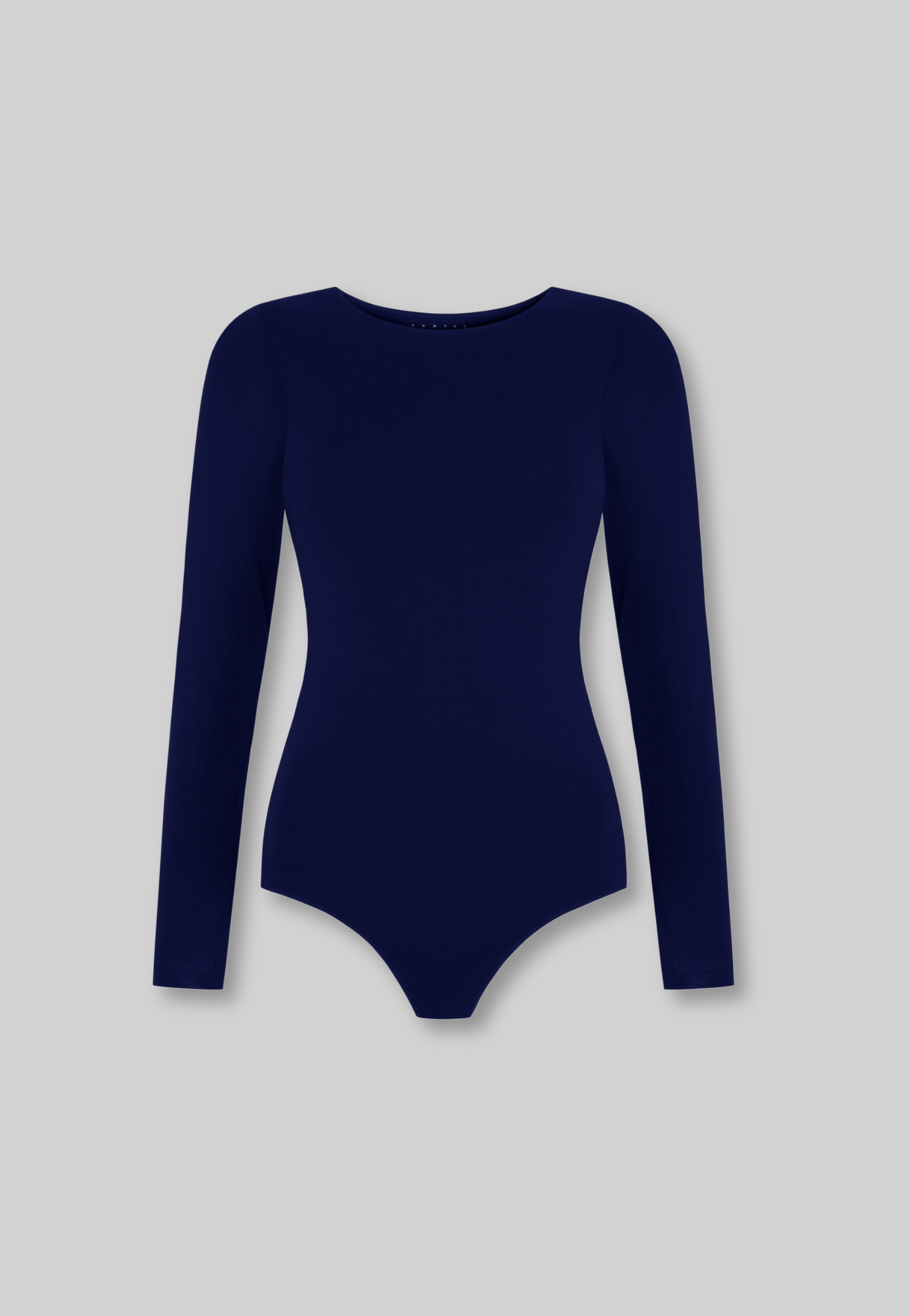 cutout of navy blue organic cotton crew neck long sleeve bodysuit