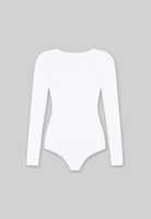 cutout of white organic cotton crew neck long sleeve bodysuit