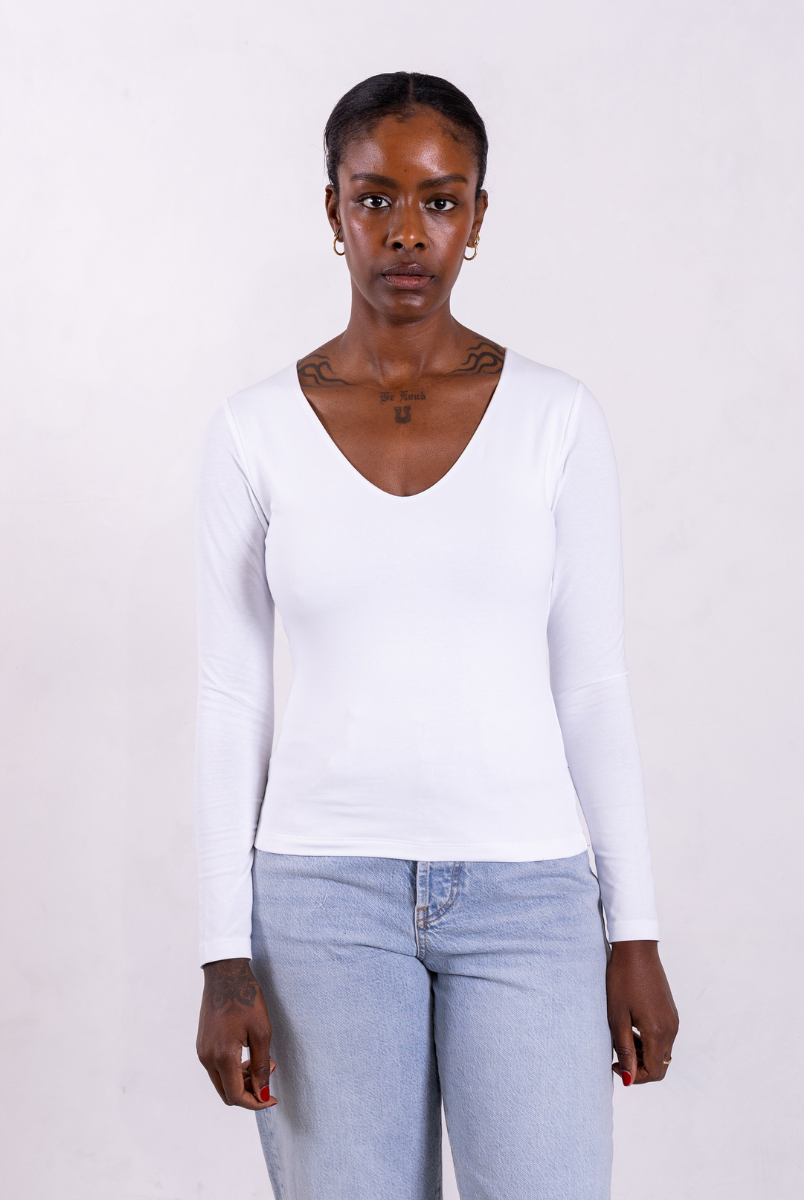organic cotton v-neck long sleeve t-shirt