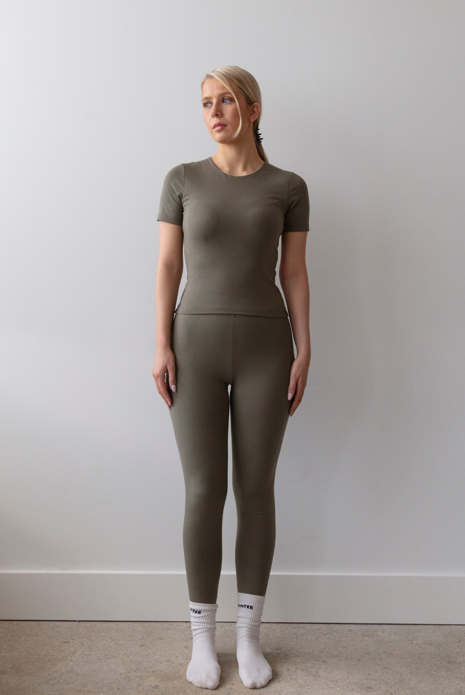 burnt olive organic leggings front