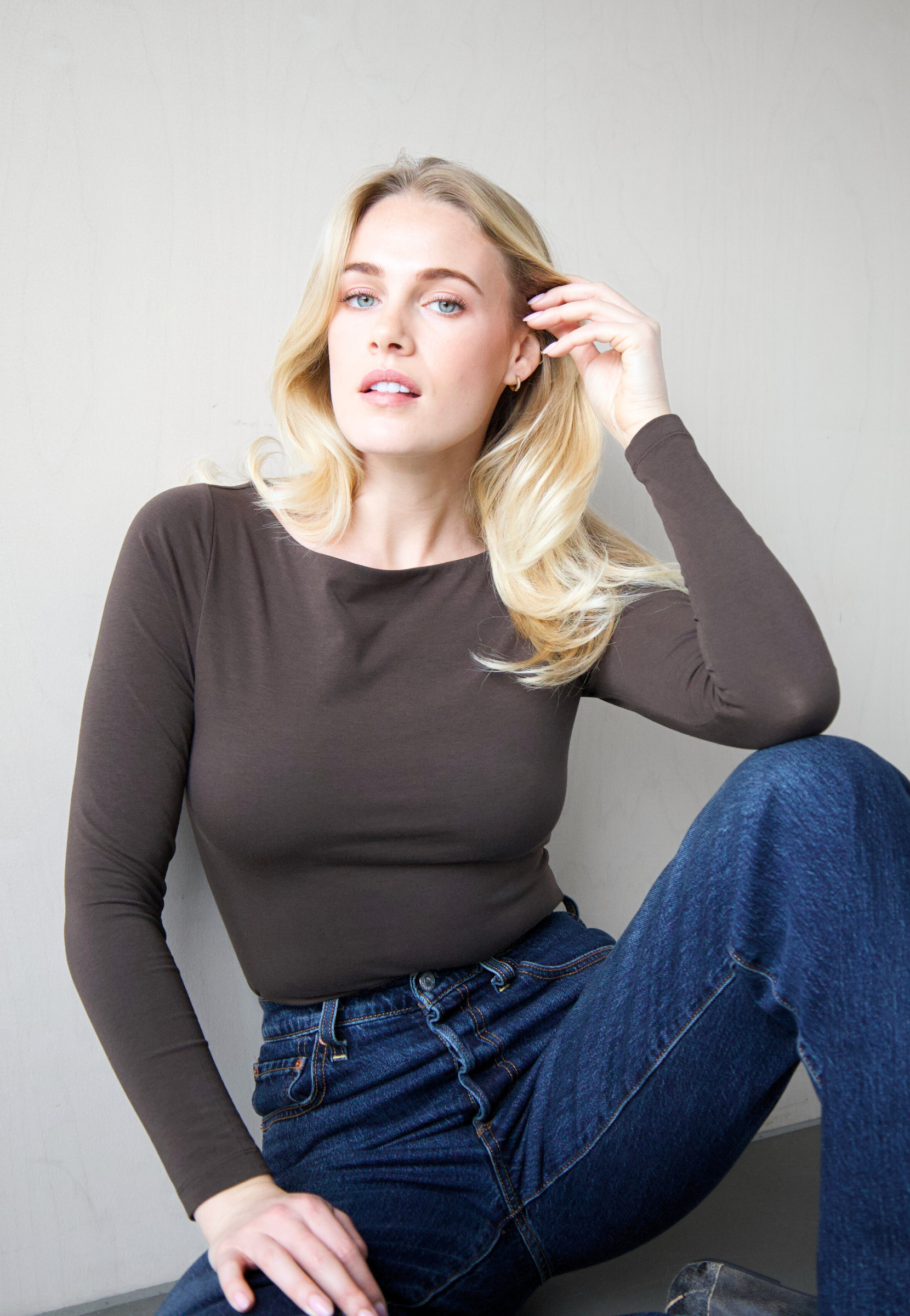 Organic Cotton boat neck long sleeve t-shirt, brown, front