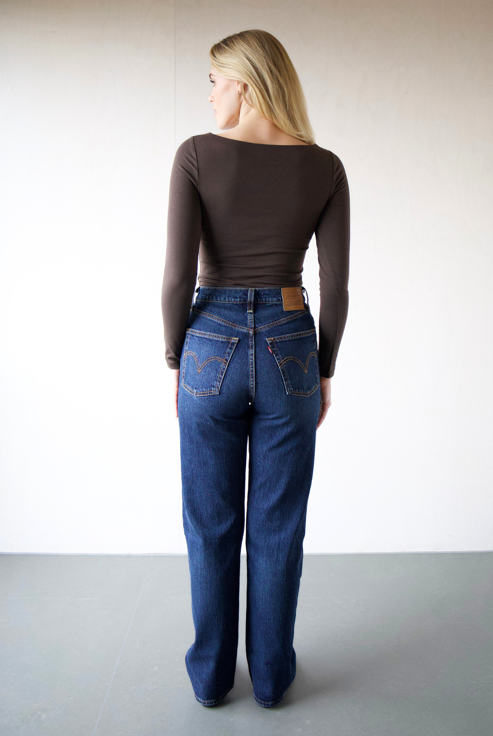 Organic Cotton boat neck long sleeve t-shirt, brown, back