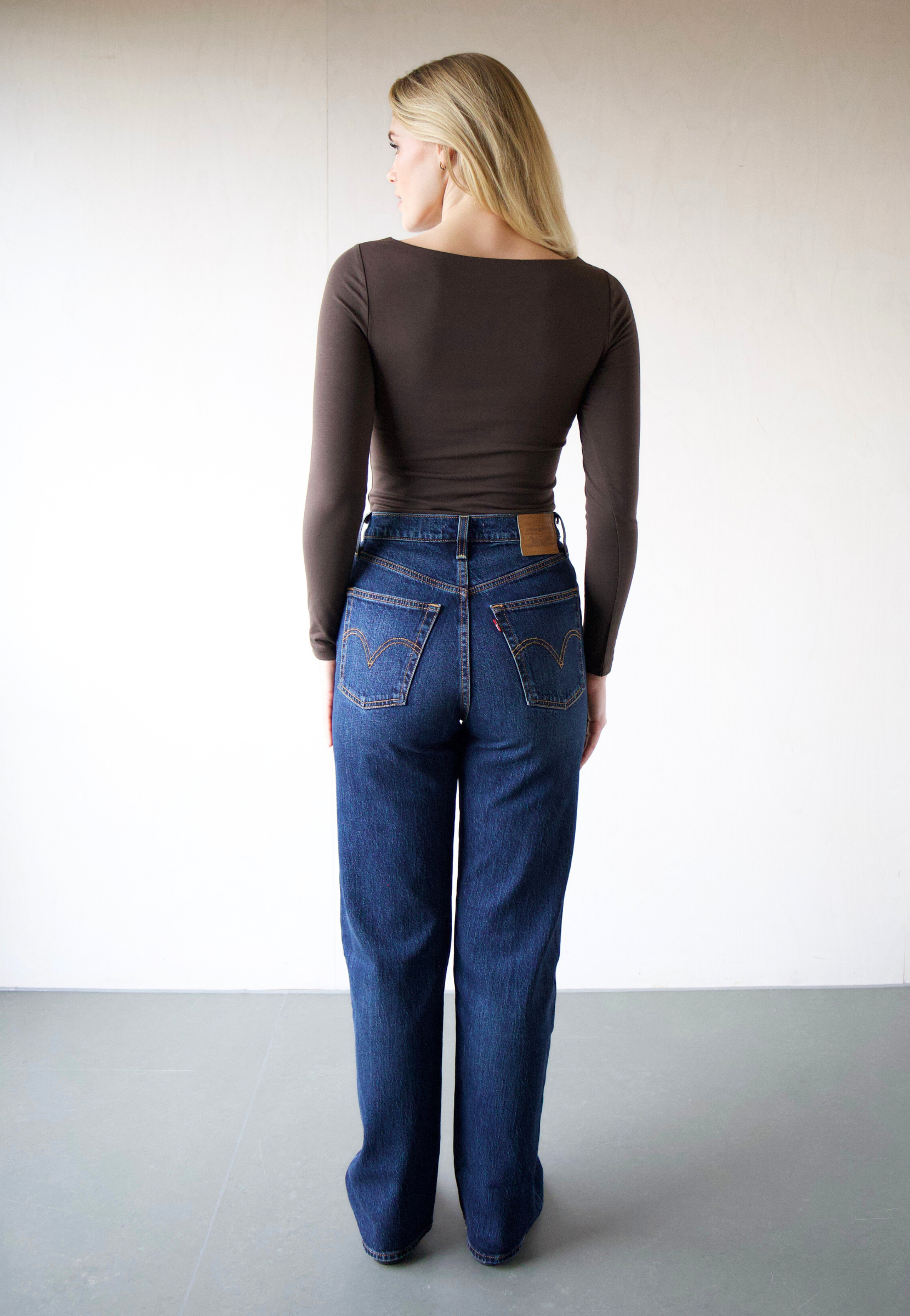 Organic Cotton boat neck long sleeve t-shirt, brown, back