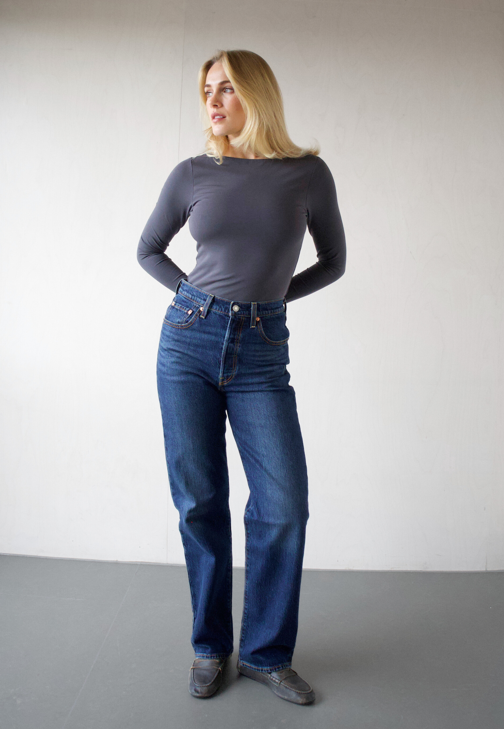 Organic Cotton boat neck long sleeve t-shirt, Grey, front