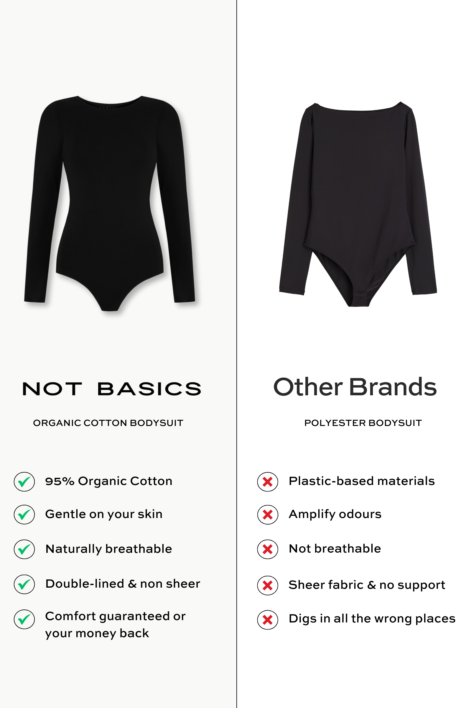 black organic cotton long sleeve bodysuit comparison