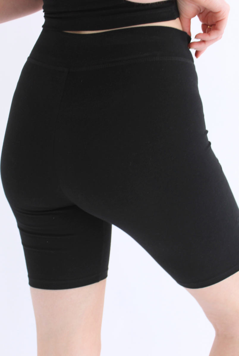 back of black organic cotton cycling shorts