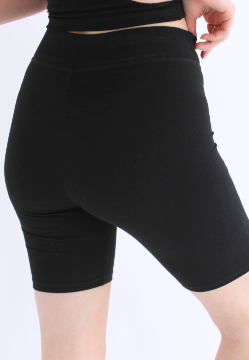 back of black organic cotton cycling shorts