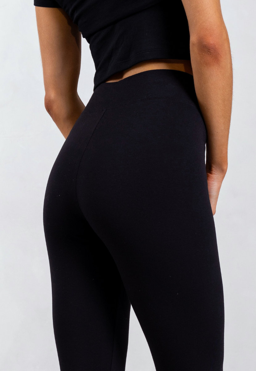 back of black organic cotton leggings