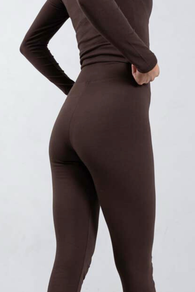 back of brown organic cotton leggings