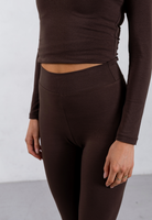 close up of brown organic cotton leggings