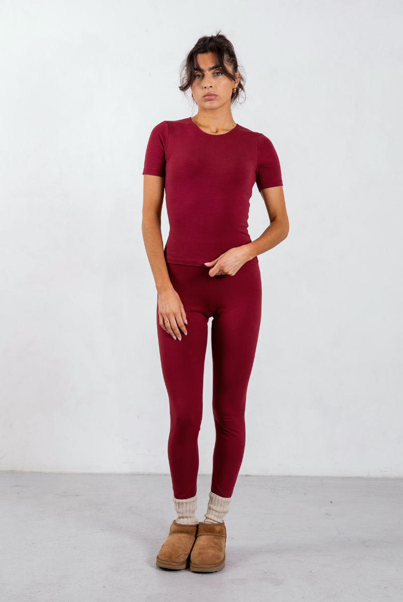 red organic cotton leggings