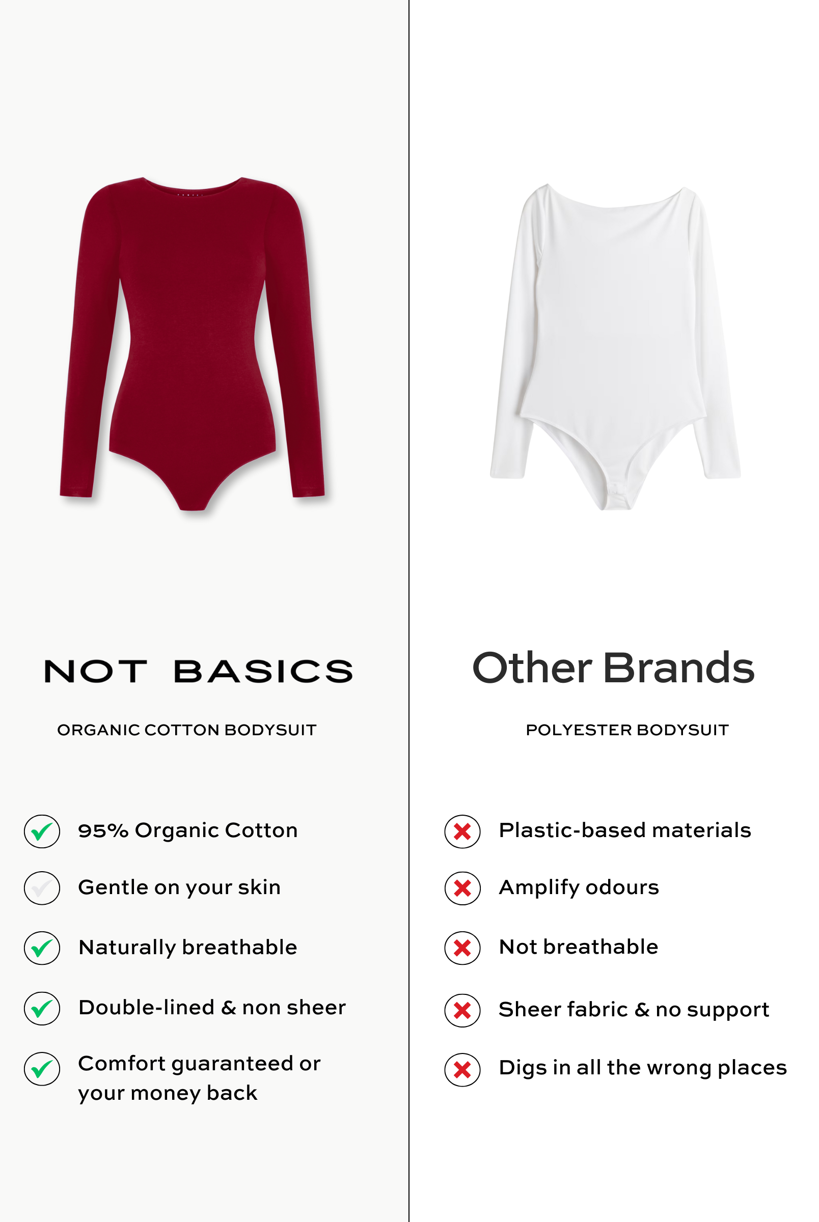 red organic cotton long sleeve crew neck bodysuit comparison
