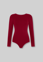 cutout of red organic cotton long sleeve crew neck bodysuit