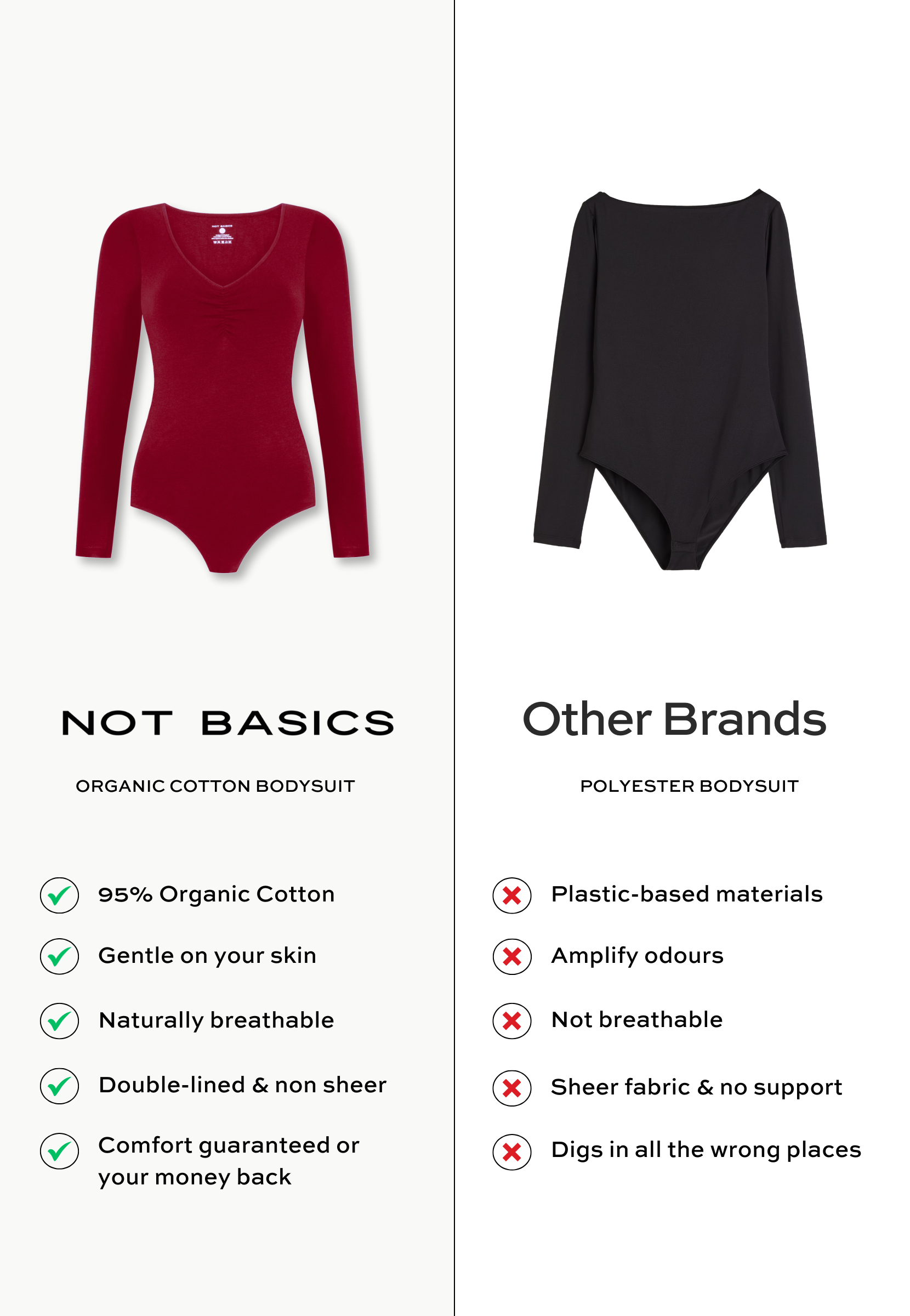 red organic cotton sweetheart bodysuit comparison