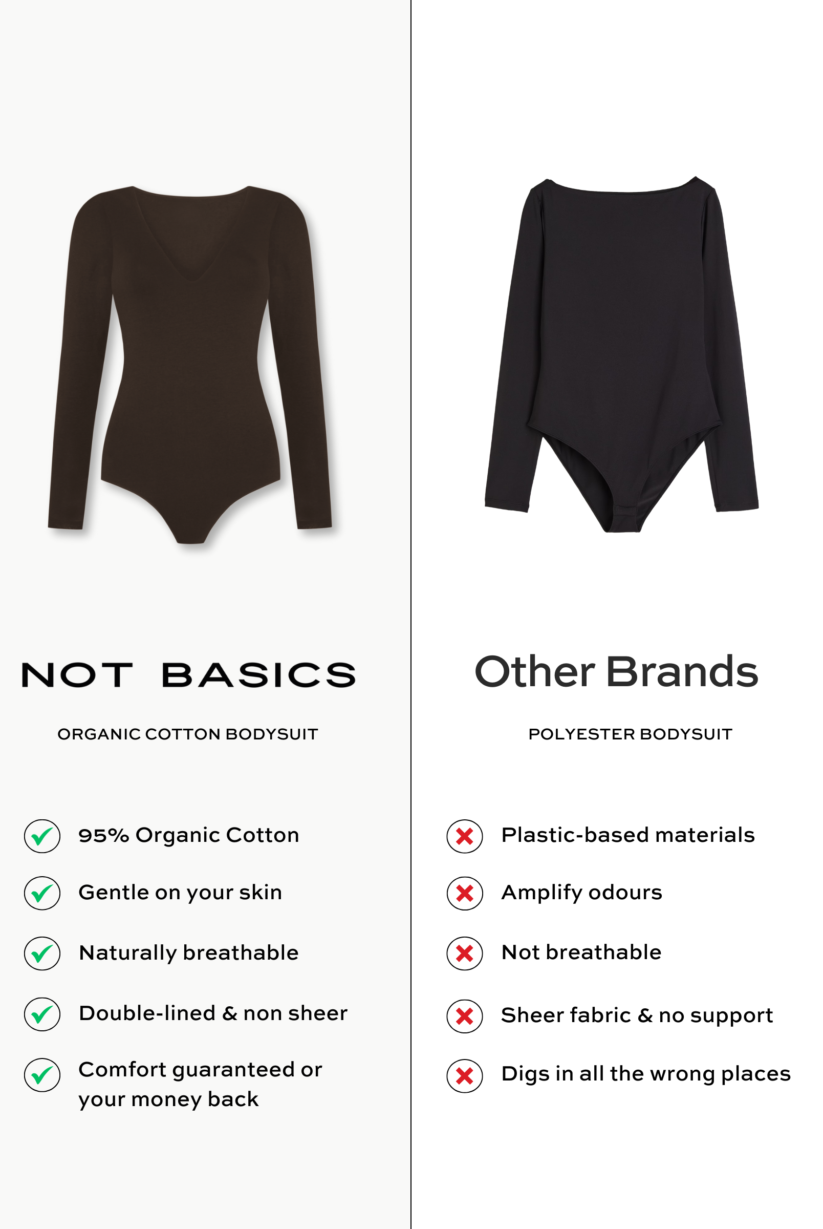 brown organic cotton v-neck long sleeve bodysuit comparison