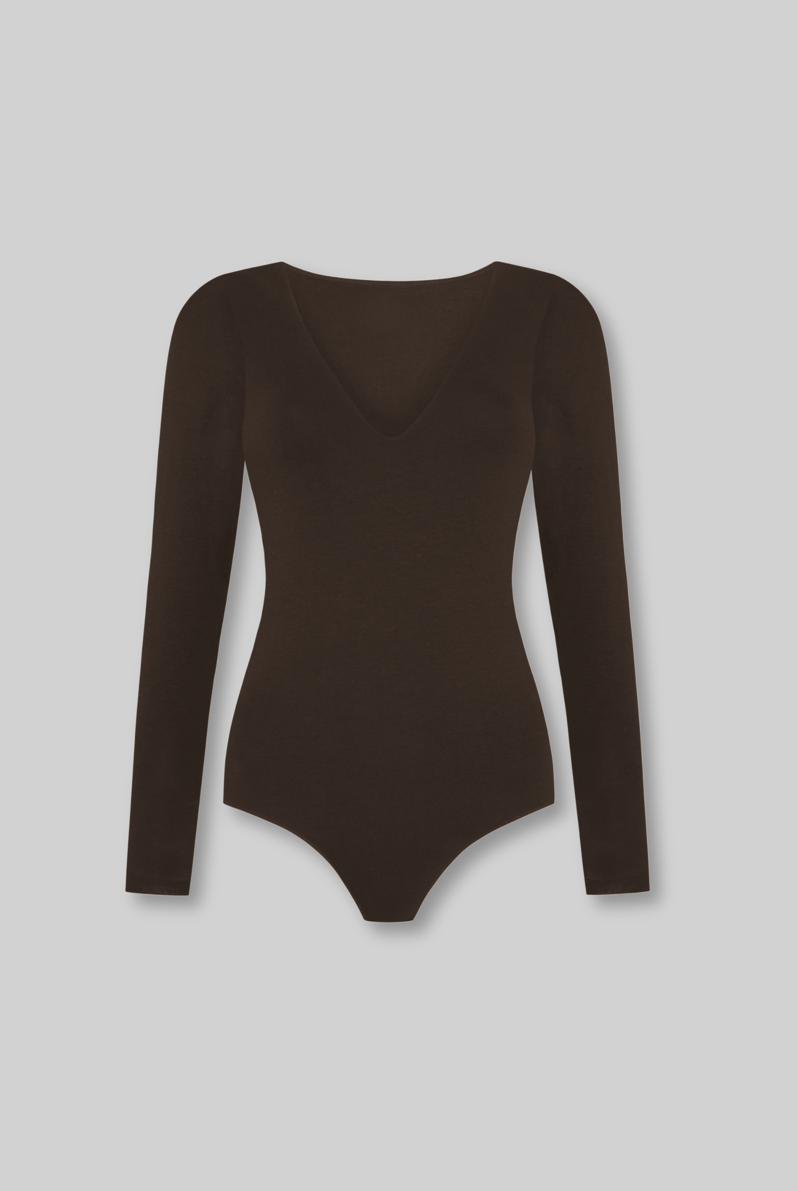 cutout of brown organic cotton v-neck long sleeve bodysuit