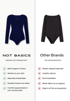 navy blue organic cotton v-neck long sleeve bodysuit comparison