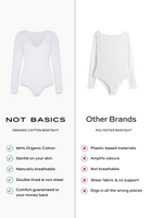 white organic cotton v-neck long sleeve bodysuit comparison